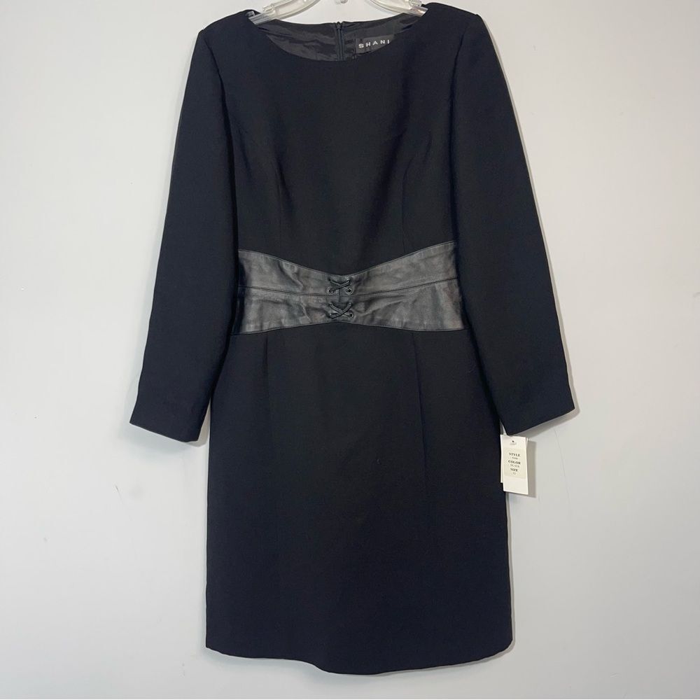 Vintage SHANI Black Leather Corset Waist Pencil Sheath Dress Work Cocktail 12 - Picture 4 of 16